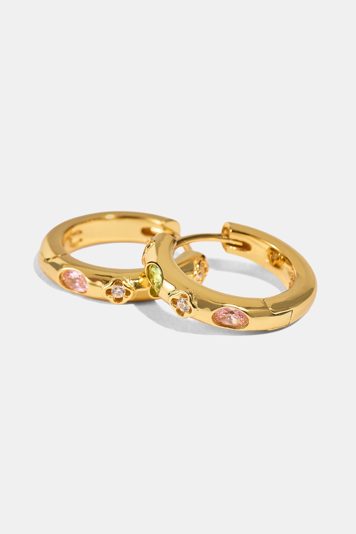 Gemstone & Motif Huggie Hoop Earrings - 15mm - Gold