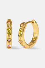 Gemstone & Motif Huggie Hoop Earrings - 15mm - Gold