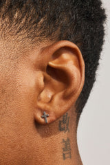 Polished Cross Stud Earrings - 8mm - White