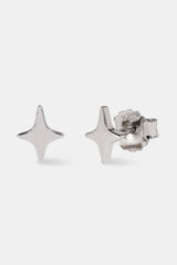 Polished Star Stud Earrings - 8mm - White