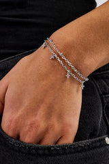 Double Layer Iced Cross Bracelet - 5mm - White