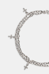 Double Layer Iced Cross Bracelet - 5mm - White