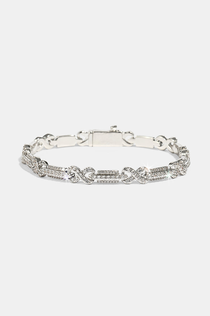 Interlocking Rectangular Bracelet Iced Infinity Rectangle Link Bracelet - 6mm - White | Womens Bracelets ...