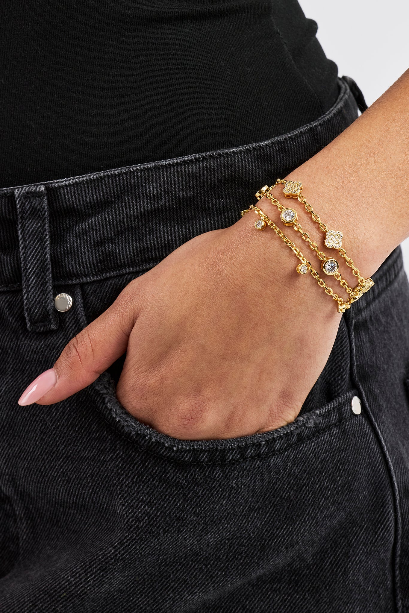 Triple Layer Gemstone Bracelet - 2mm - Gold