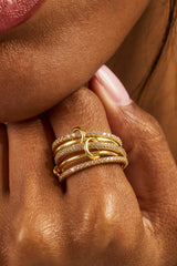 5 Row Polished & Iced Mix Ring - 8mm - Gold