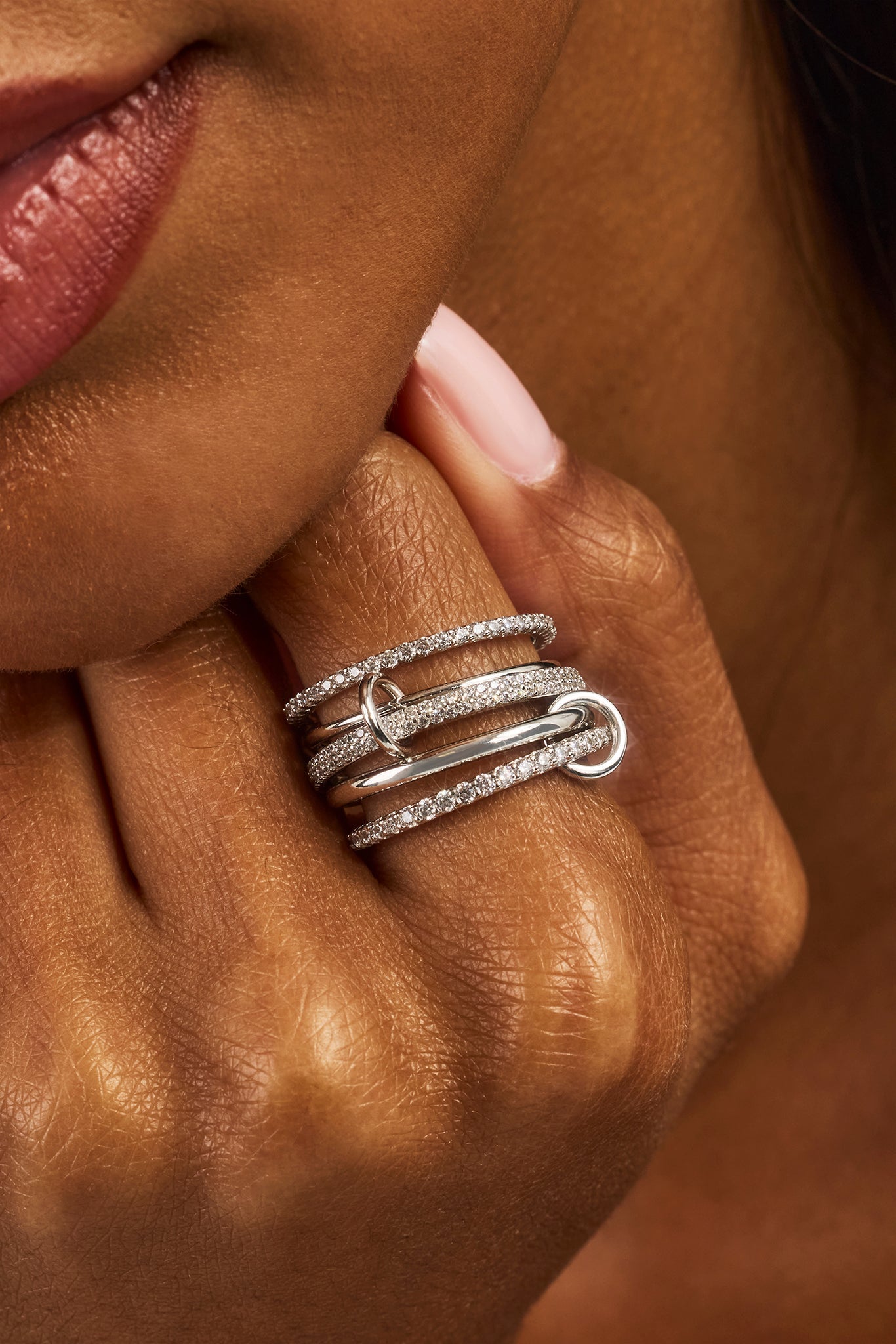 5 Row Polished & Iced Mix Ring - 8mm - White