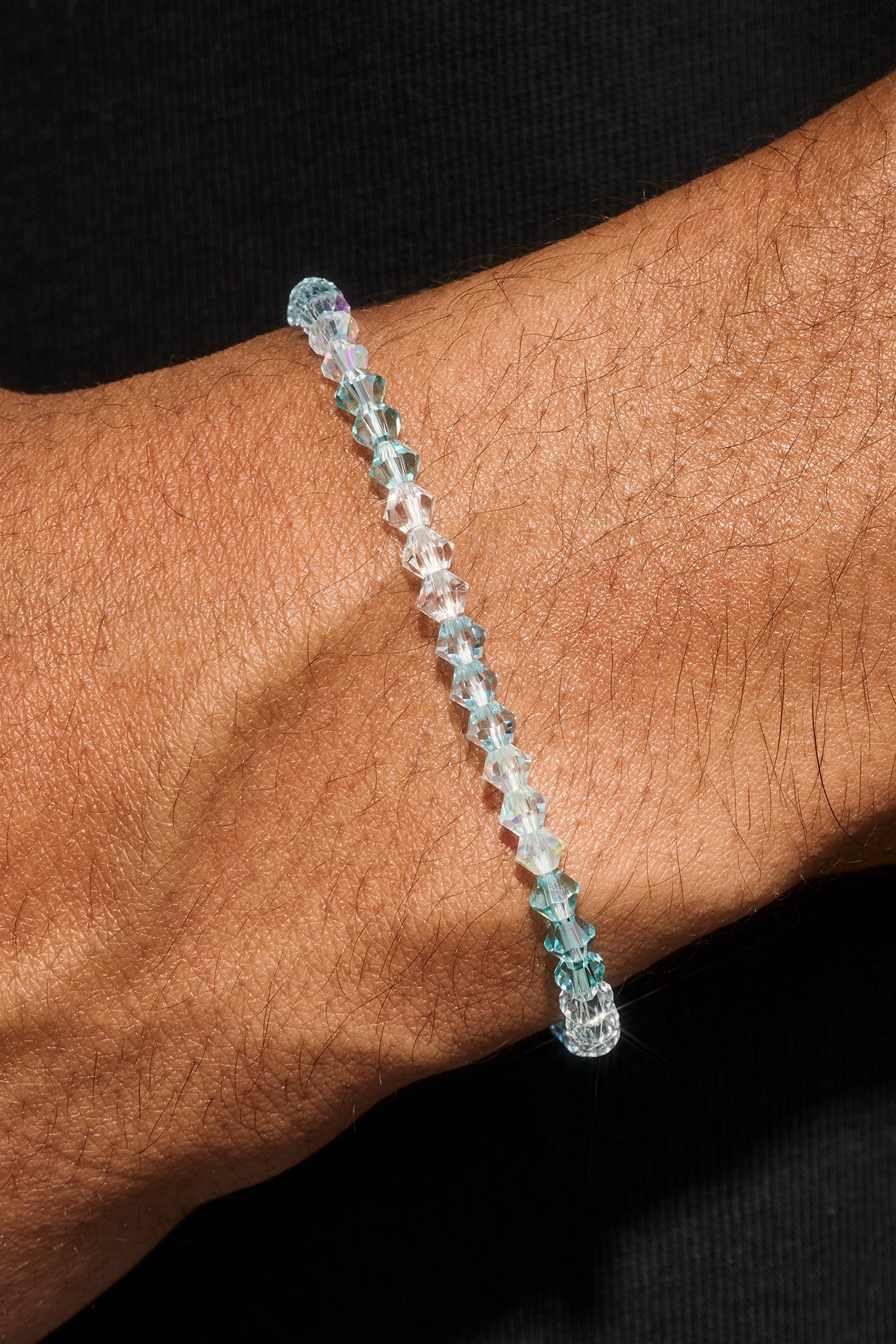 Blue Multi Glass Bead Bracelet - 4mm - White