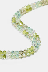 Mens Green Double Layer Glass Bead Bracelet - 4mm - White