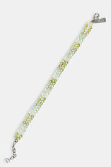 Mens Green Double Layer Glass Bead Bracelet - 4mm - White