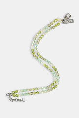 Mens Green Double Layer Glass Bead Bracelet - 4mm - White