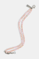 Pink Double Layer Glass Bead Bracelet - 4mm - White