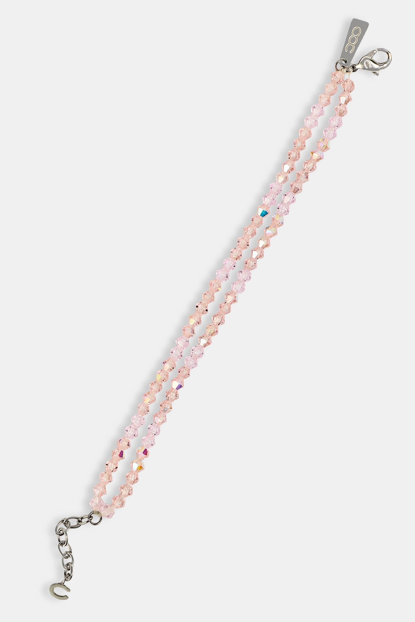 Pink Double Layer Glass Bead Bracelet - 4mm - White