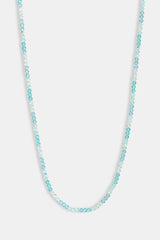Blue Multi Glass Bead Necklace - 4mm - White
