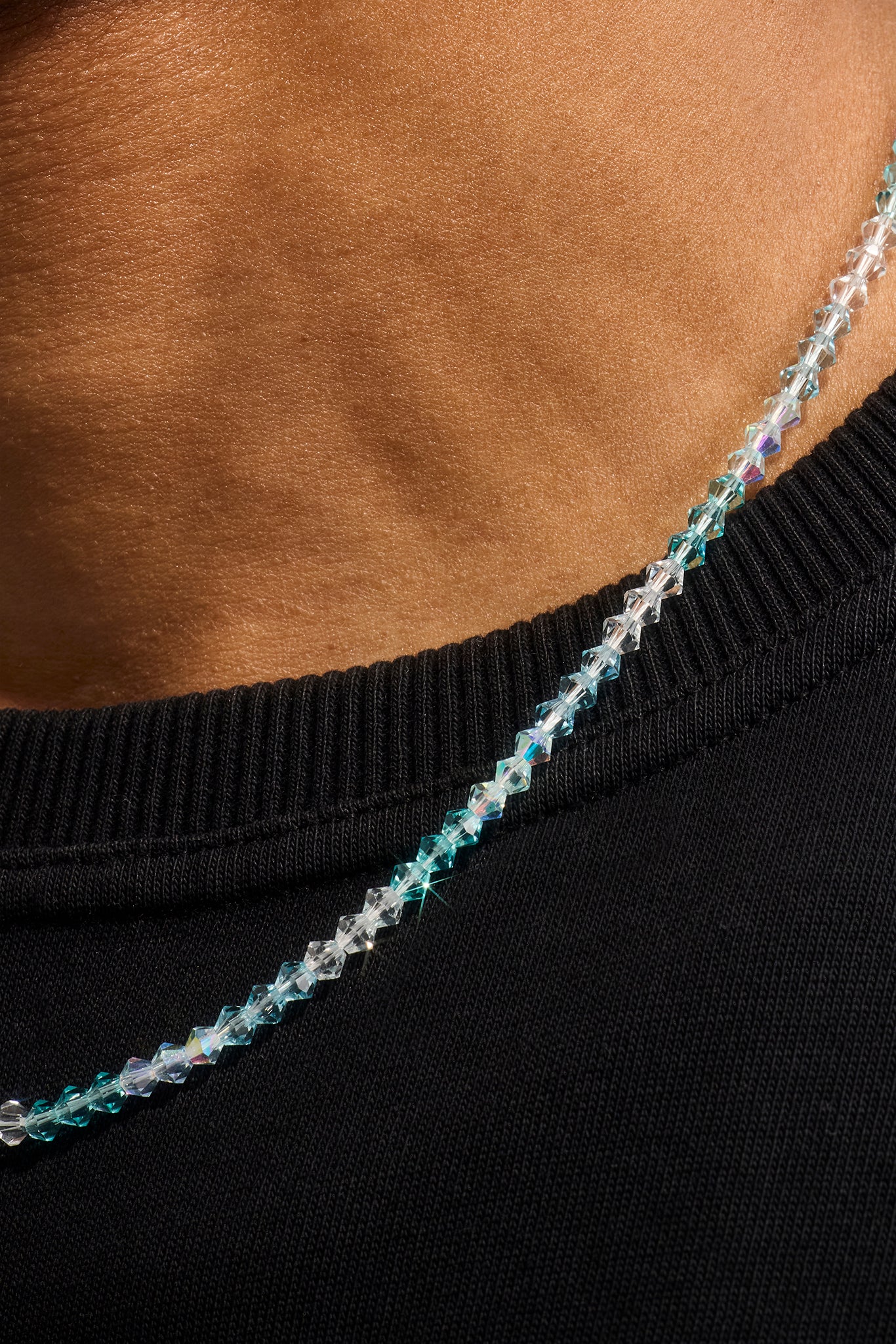 Blue Multi Glass Bead Necklace - 4mm - White