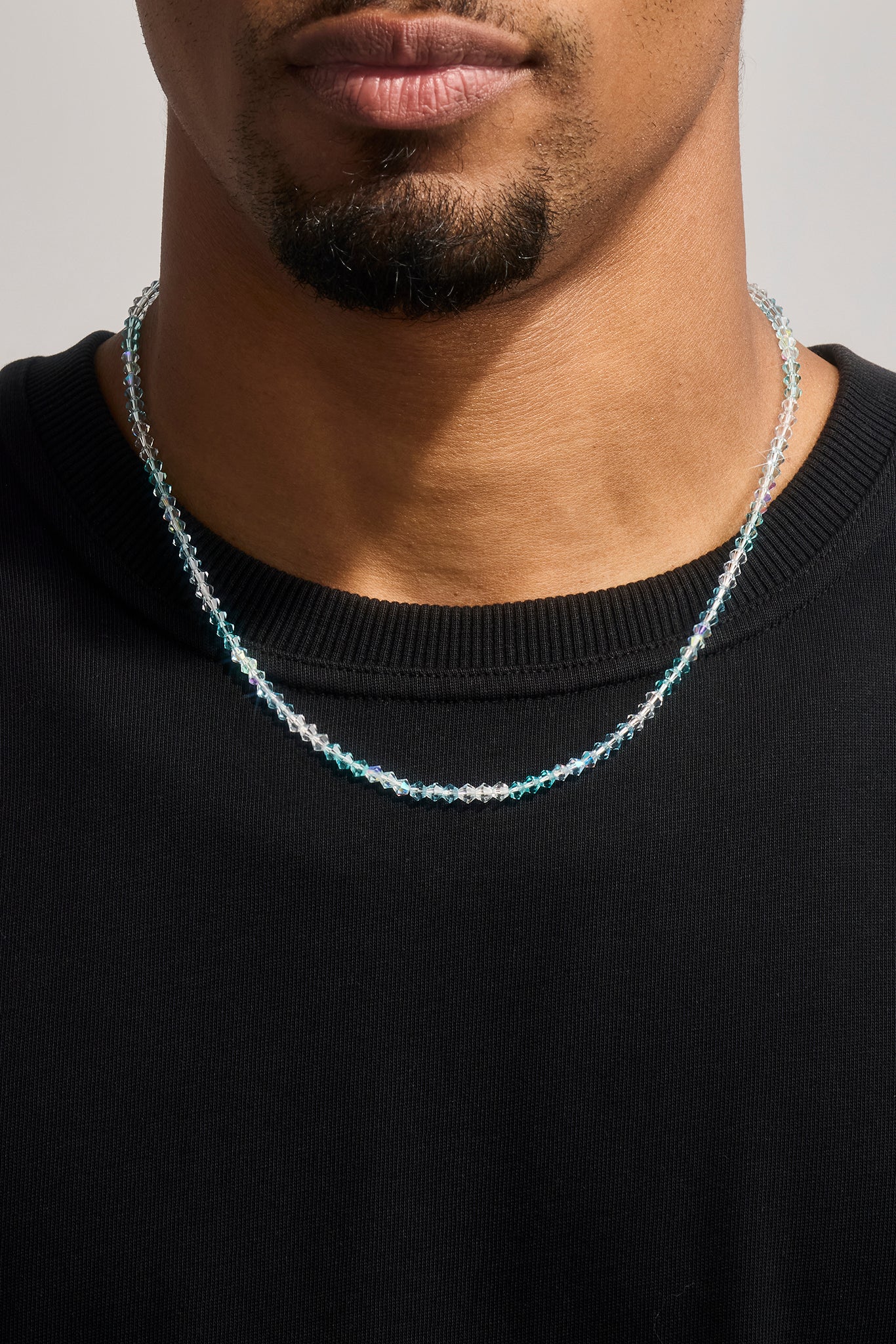 Blue Multi Glass Bead Necklace - 4mm - White