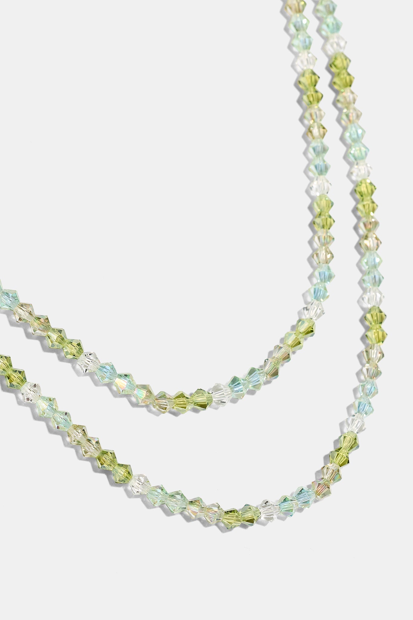 Mens Green Double Layer Glass Bead Necklace - 4mm - White
