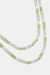 Mens Green Double Layer Glass Bead Necklace - 4mm - White