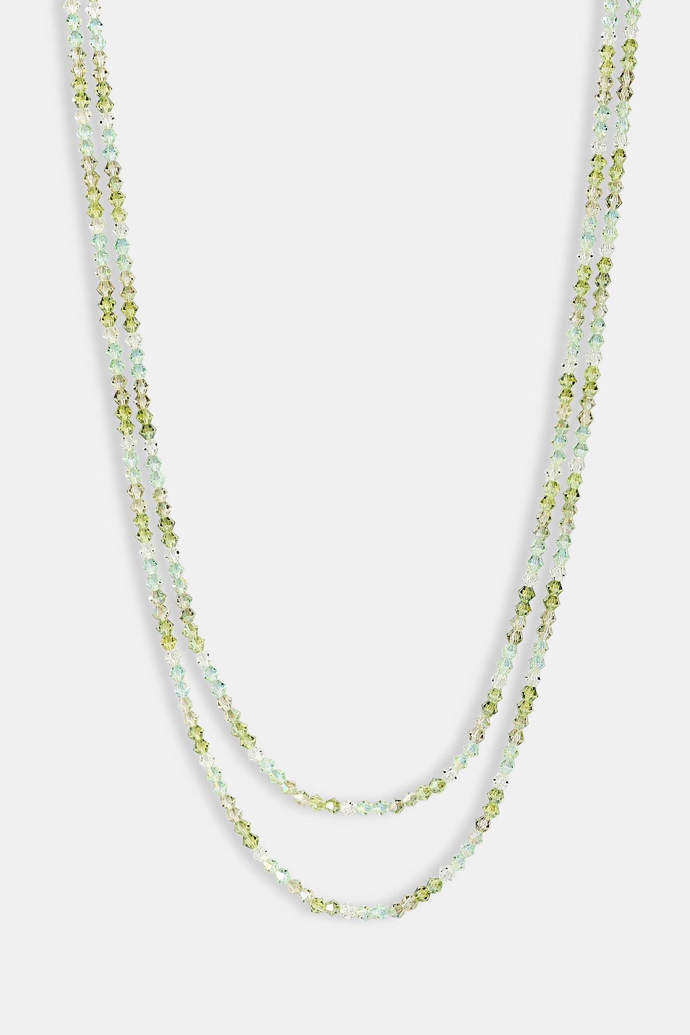 Mens Green Double Layer Glass Bead Necklace - 4mm - White