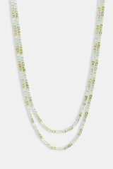 Mens Green Double Layer Glass Bead Necklace - 4mm - White