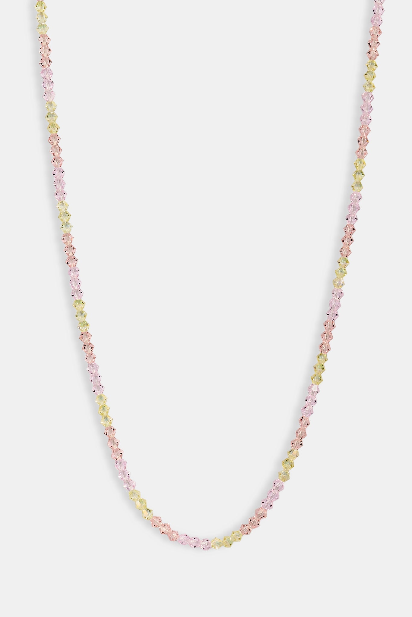 Pink & Lemon Glass Bead Necklace - 4mm - White