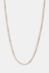 Pink & Lemon Glass Bead Necklace - 4mm - White