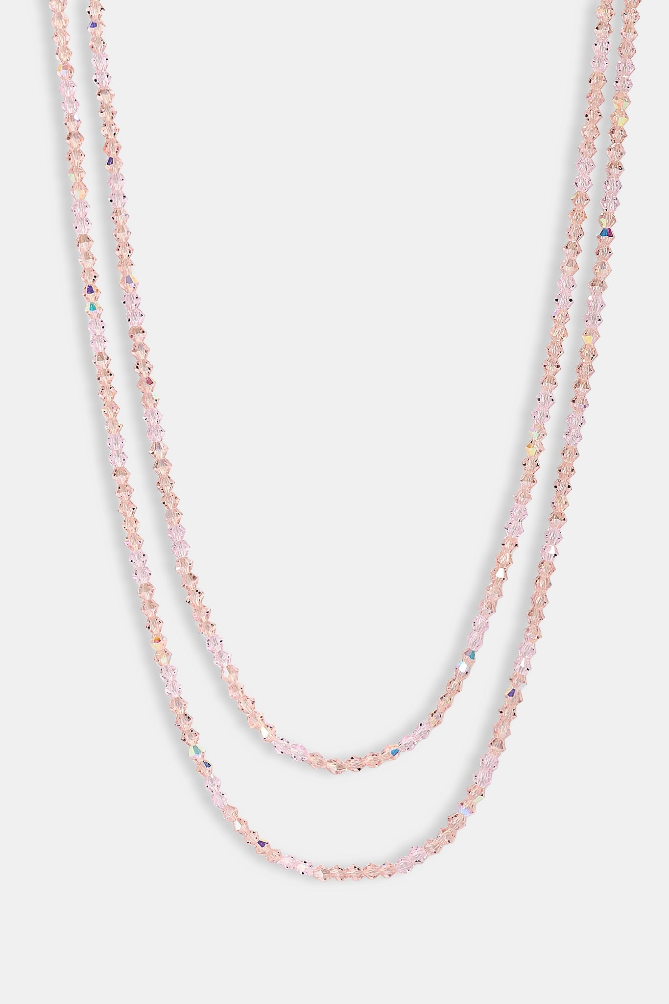 Pink Double Layer Glass Bead Necklace - 4mm - White