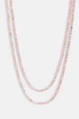 Pink Double Layer Glass Bead Necklace - 4mm - White