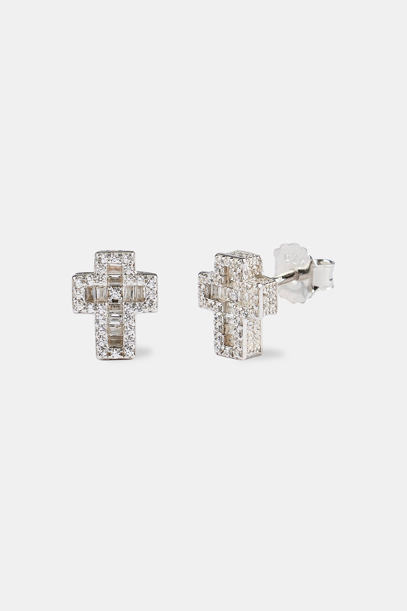 Iced Baguette Cross Stud Earrings - 8mm