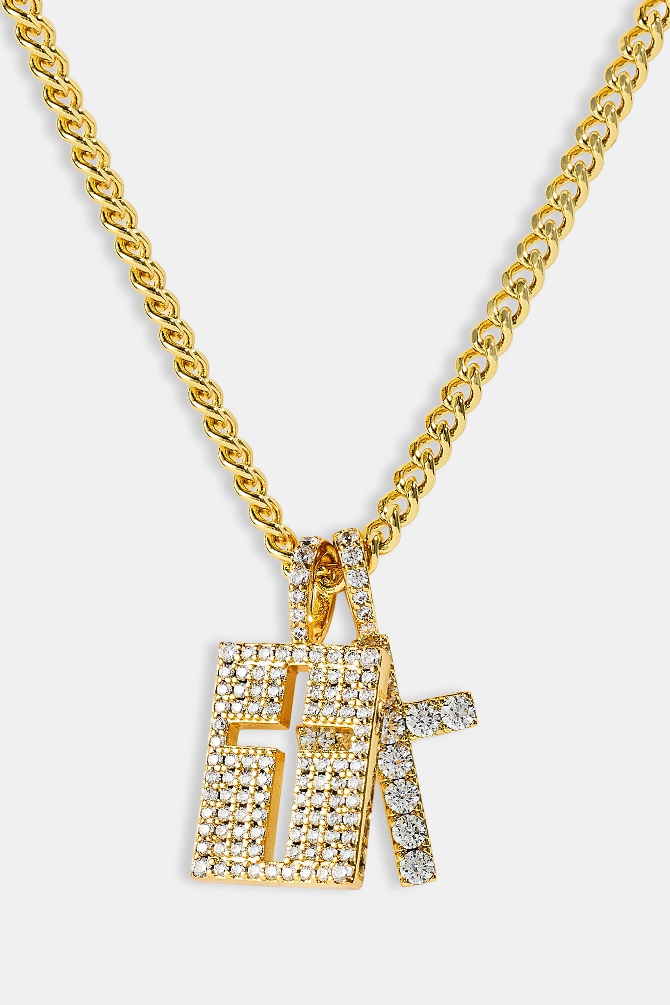 Iced Double Cross & Outline Necklace - 15mm - Gold