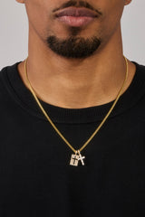 Iced Double Cross & Outline Necklace - 15mm - Gold