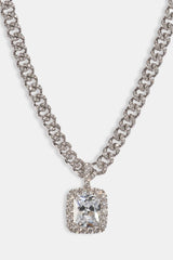 Iced Gemstone Pendant Cuban Necklace - 25mm - White