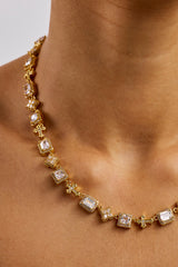 Clear Motif & Cross Gemstone Chain - 8mm - Gold