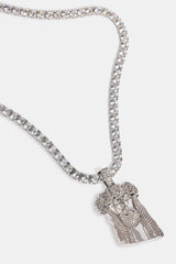 Iced Rose Portrait Pendant Tennis Necklace - 40mm - White