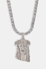 Iced Rose Portrait Pendant Tennis Necklace - 40mm - White