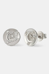 CZ Celestial Moon Stud Earrings - 10mm - White