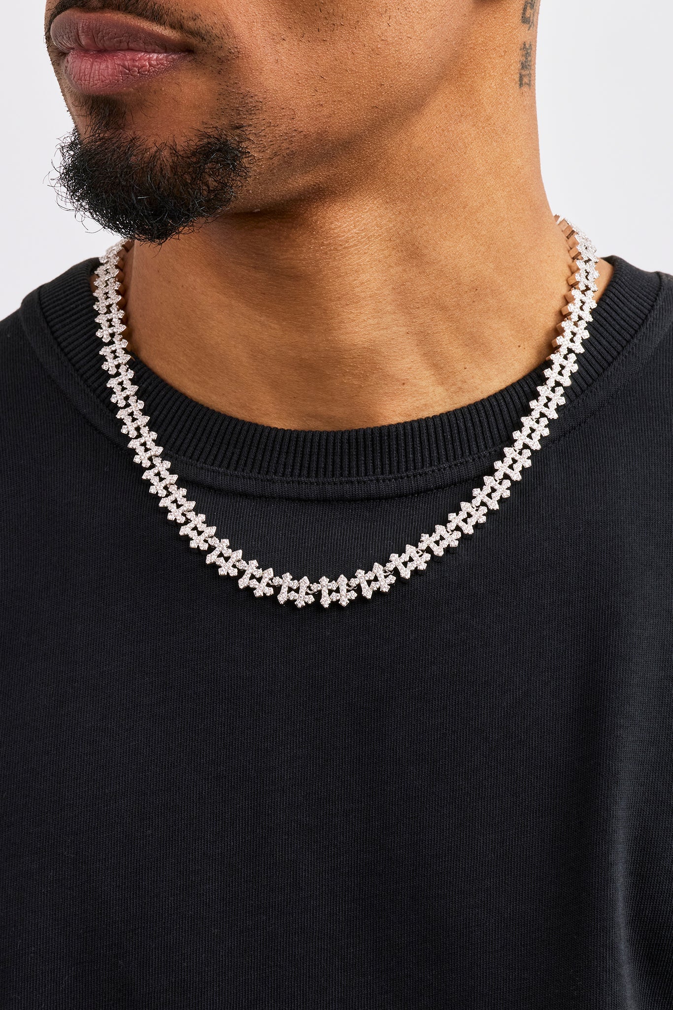 Iced Micro Cross Chain - 10mm - White