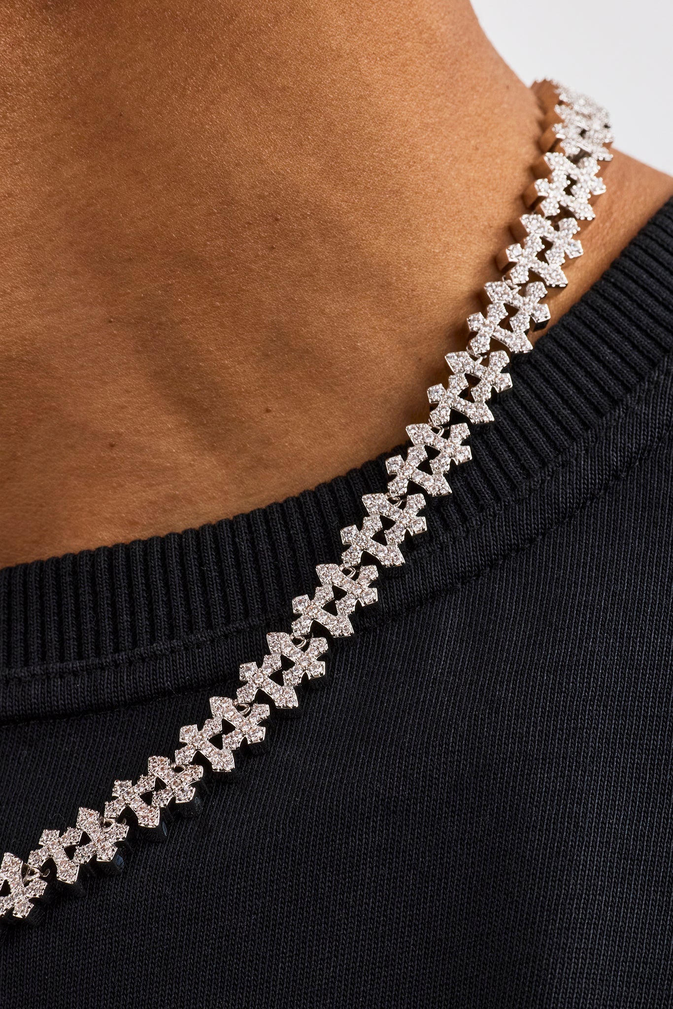 Iced Micro Cross Chain - 10mm - White
