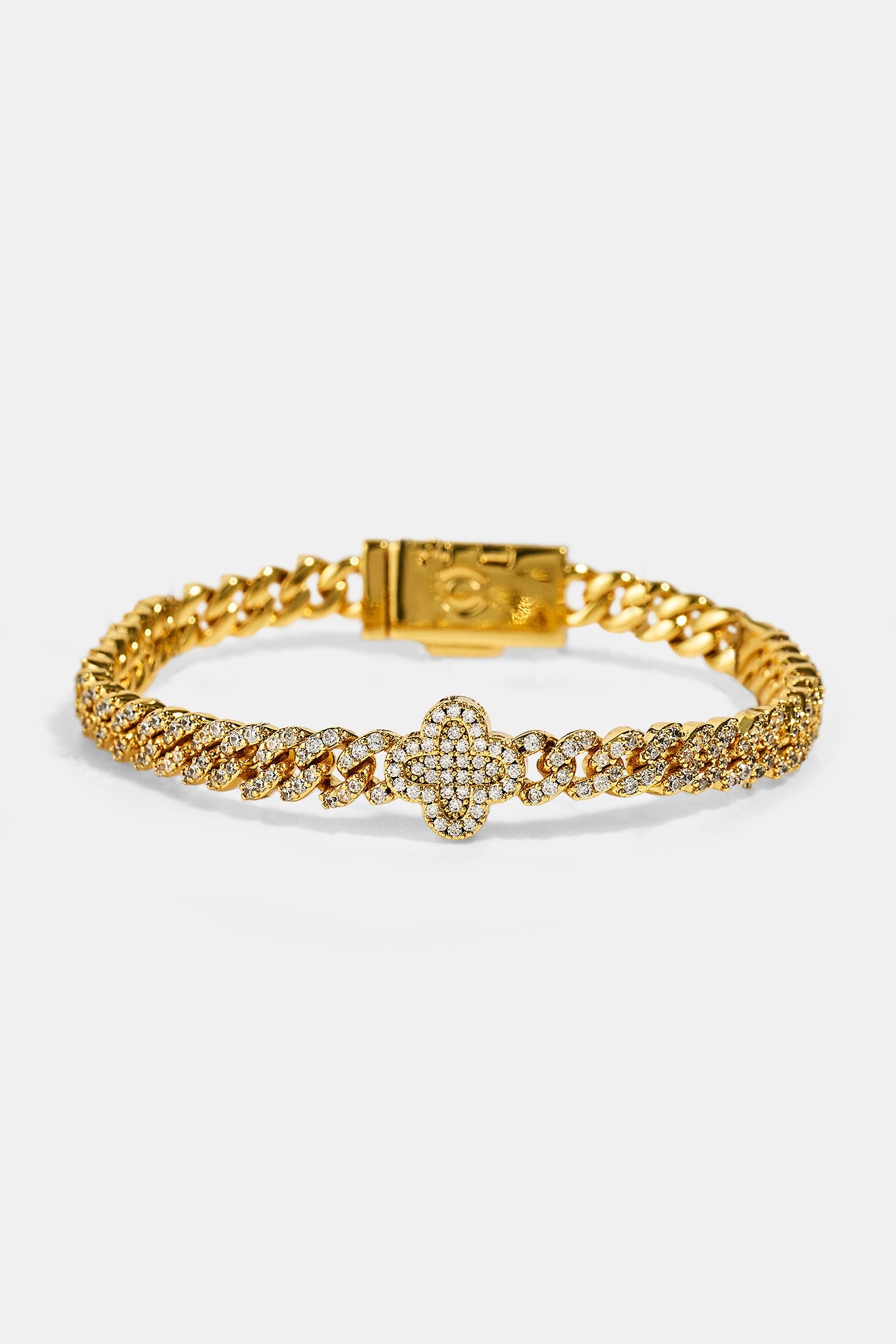 Iced Motif Cuban Link Bracelet - 5mm - Gold