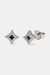 Iced Black Enamel Star Stud Earrings - 7mm - White