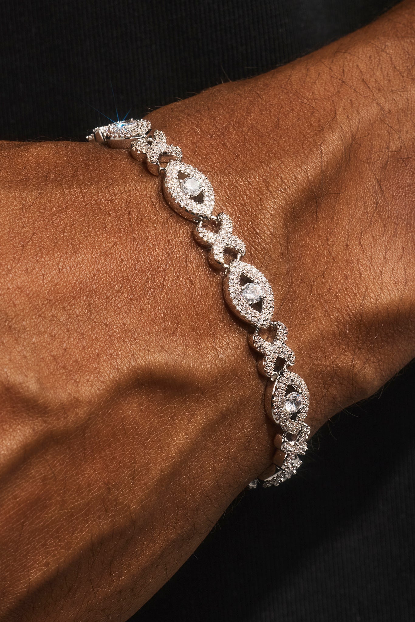 Iced Eye Infinity Link Bracelet - 8mm - White