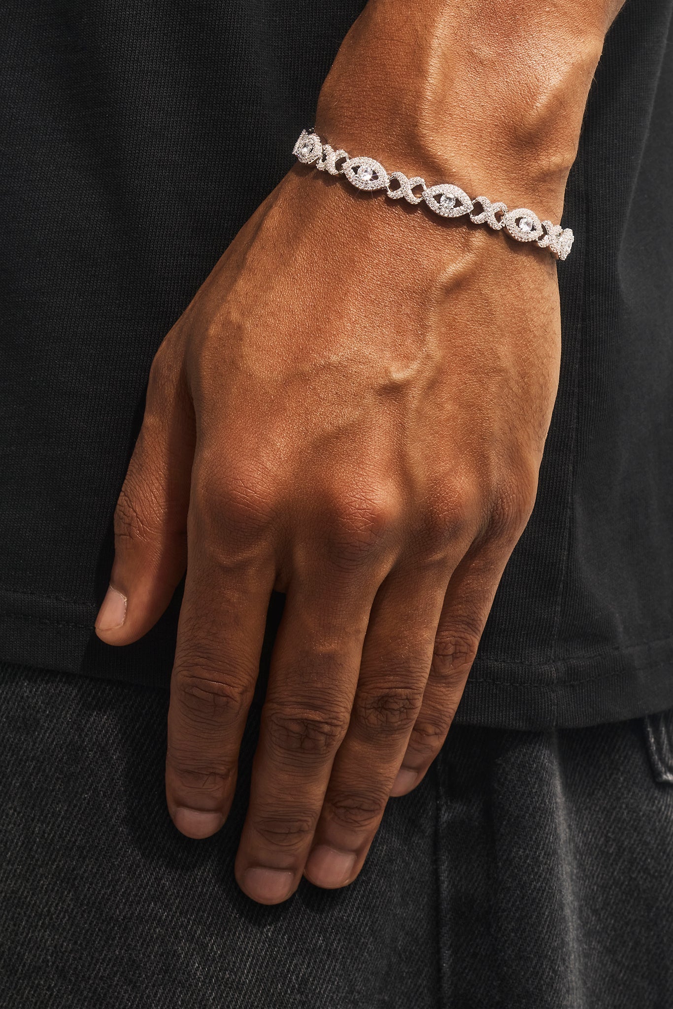 Iced Eye Infinity Link Bracelet - 8mm - White