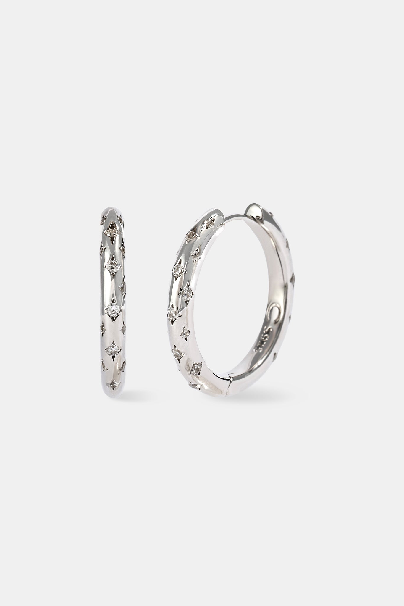 Iced Gemstone Hoop Earrings - 20mm - White