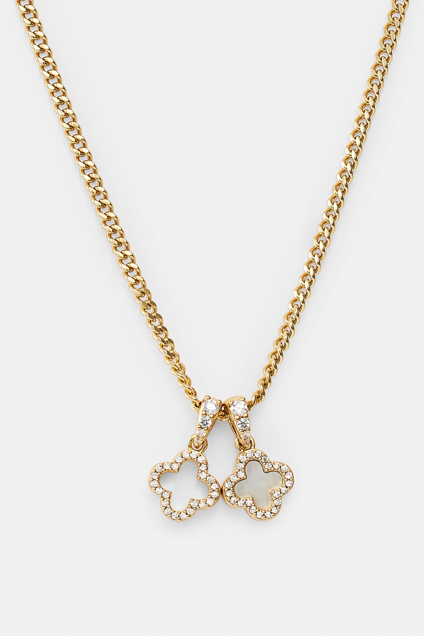 Iced & Mother Of Pearl Double Motif Necklace - 10mm - Gold