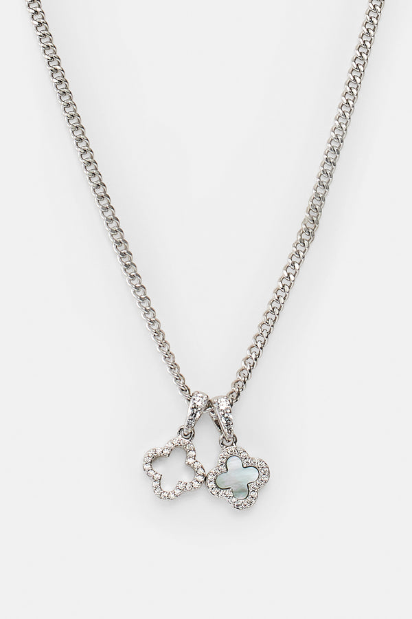 Iced & Mother Of Pearl Double Motif Necklace - 10mm