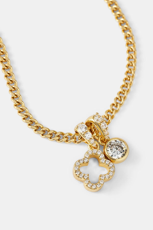 Iced Motif Outline & Gemstone Necklace - 10mm - Gold