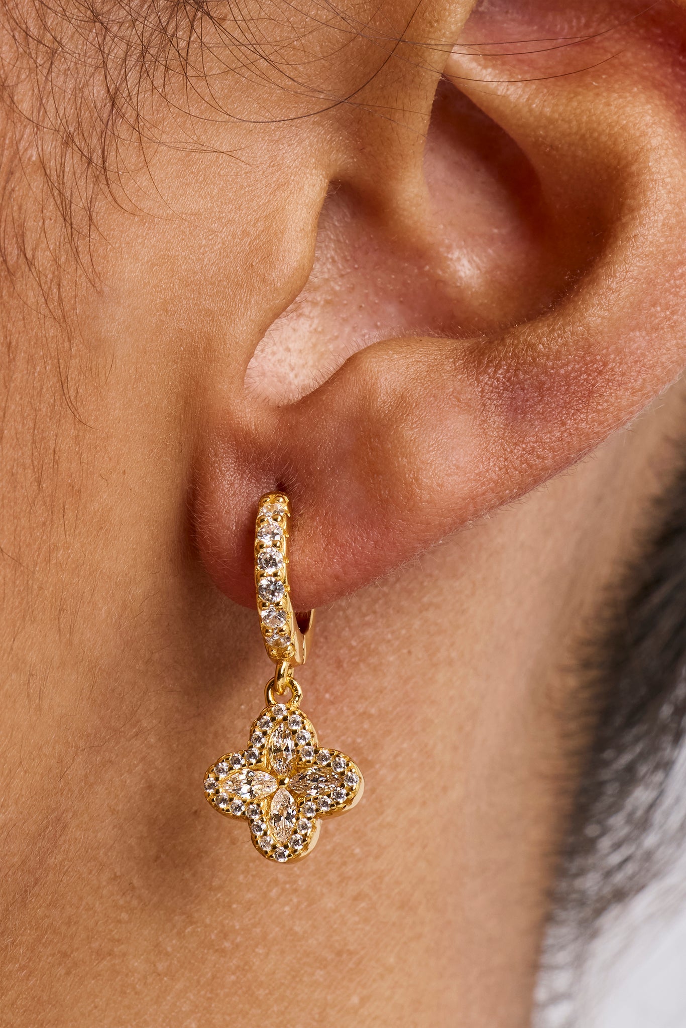 Iced Mother Of Pearl Drop Earrings - 10mm - Gold