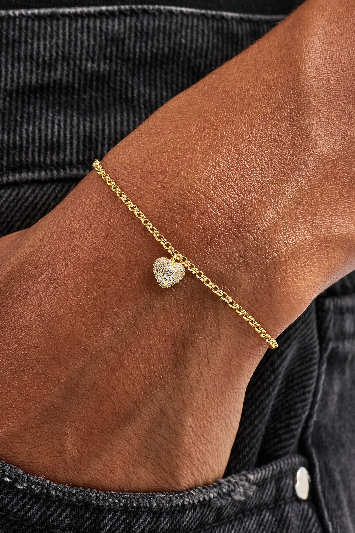 Iced Pave Heart Micro Bracelet - 6mm - Gold