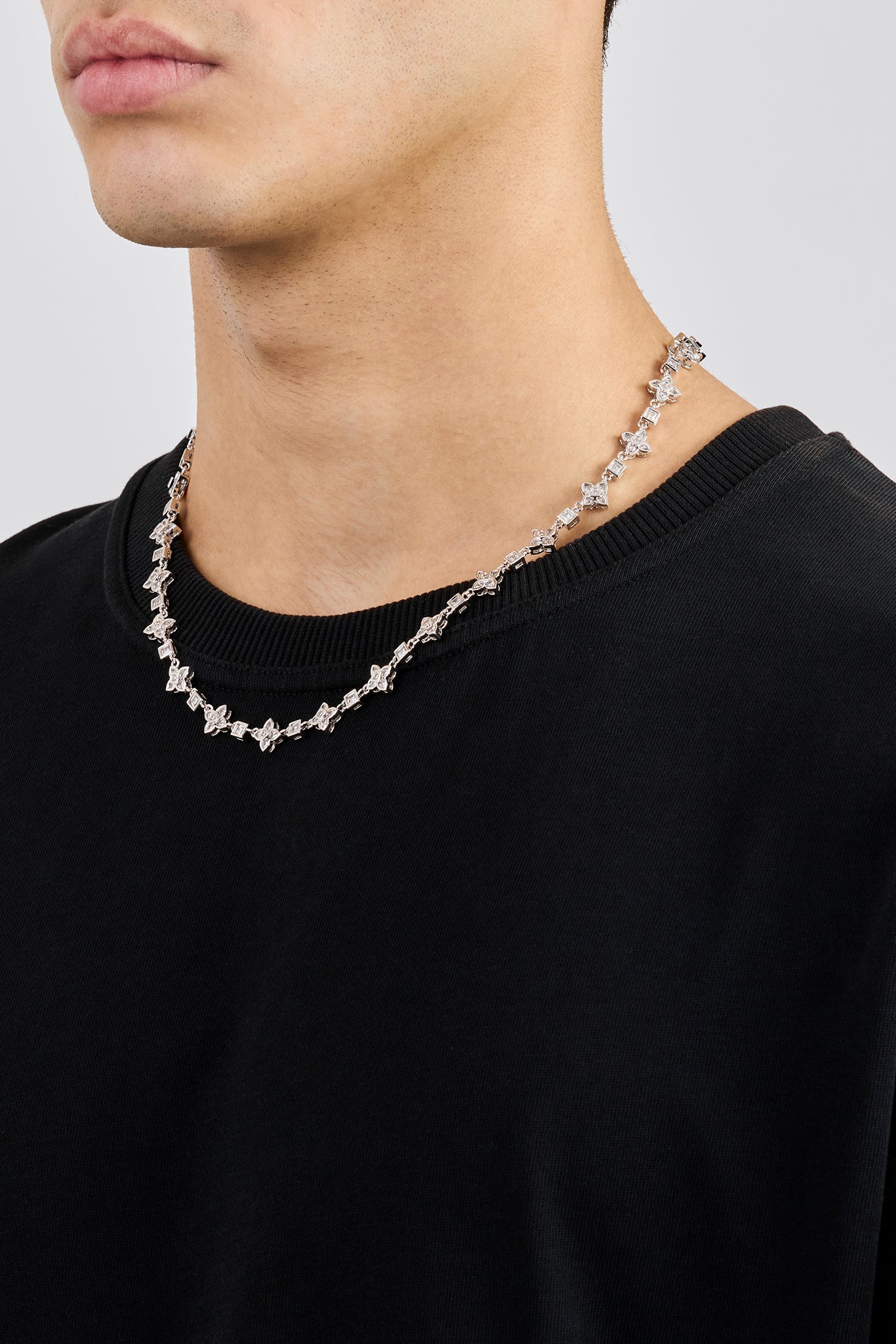 Iced Cross Motif & Square Stone Chain - 8mm