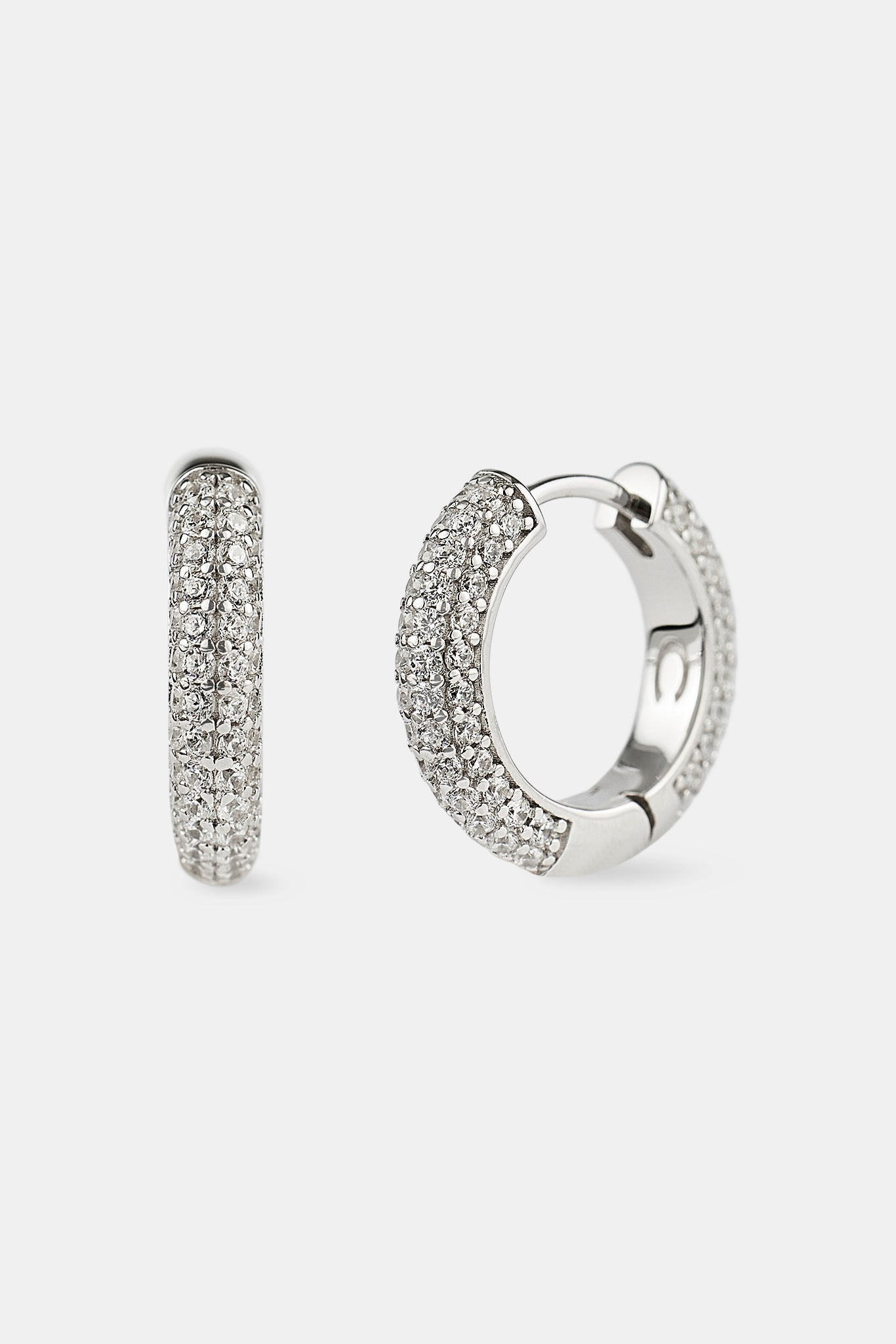 Iced Hoop Earrings - Silver