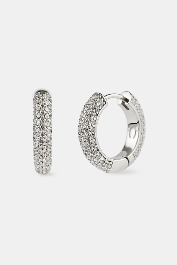 Iced Hoop Earrings - Silver